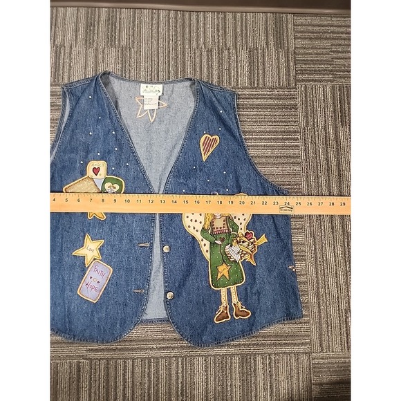 Quacker Factory Women 1X Blue Denim Vest Heart,‎ Angels Faith, Front-Button Down - Picture 7 of 11